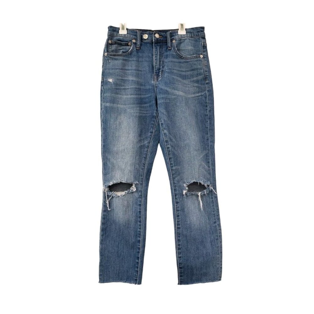 Madewell Women's Size 25 The High-Rise Slim‎ Boy Jean Distressed Raw Hem Boho